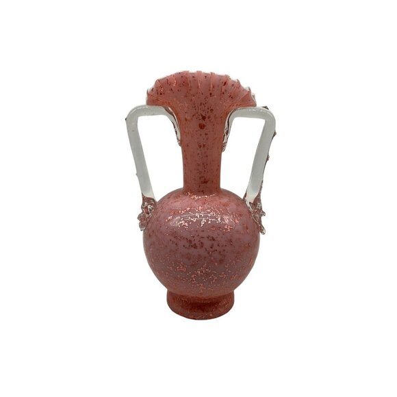 Stevens And Williams VTG Pink Cased Glass Blown Vase w/Thorn Handles Mica Flakes - Picture 1 of 16